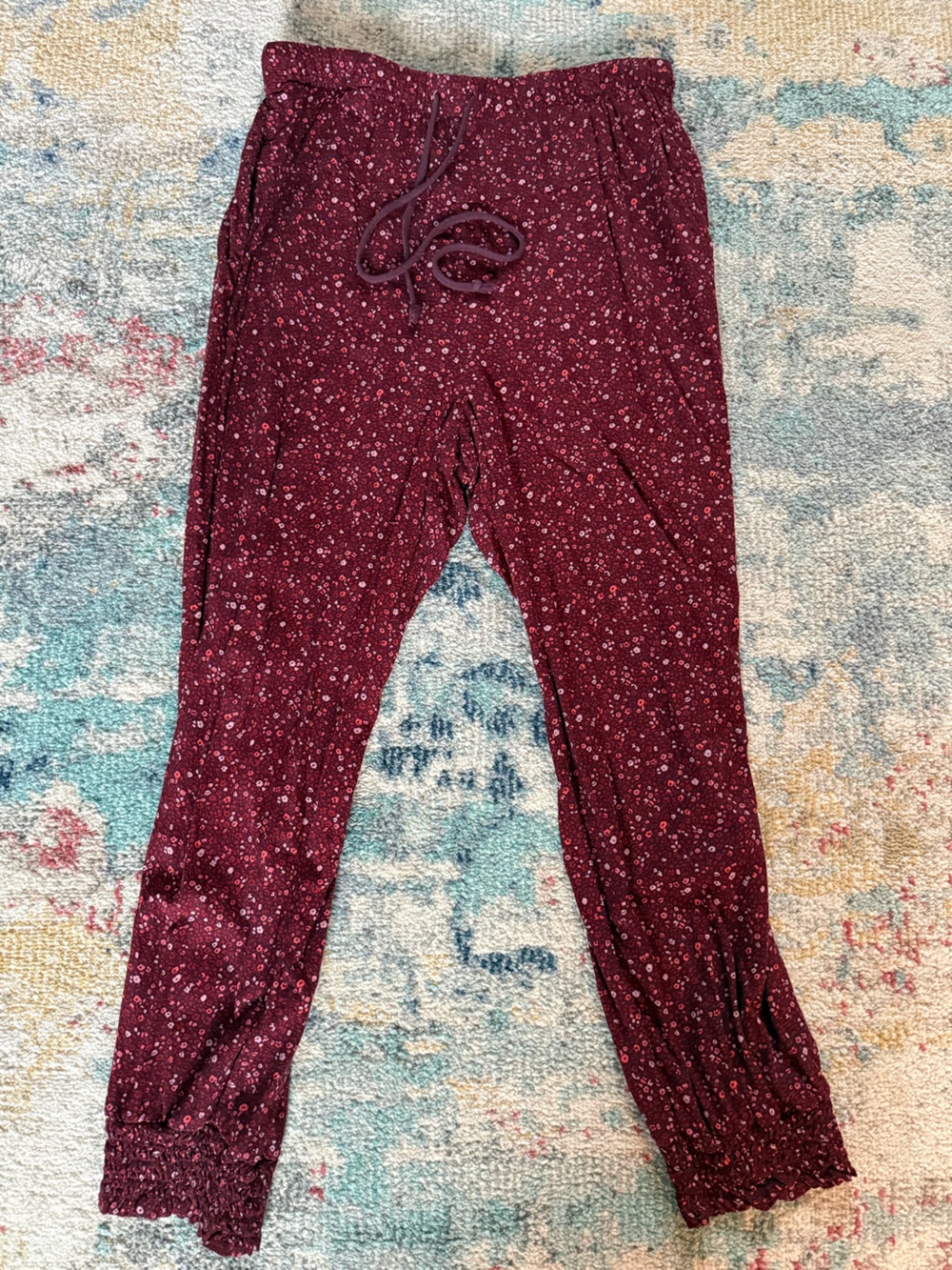 aerie Maroon Floral Jogger Leggings